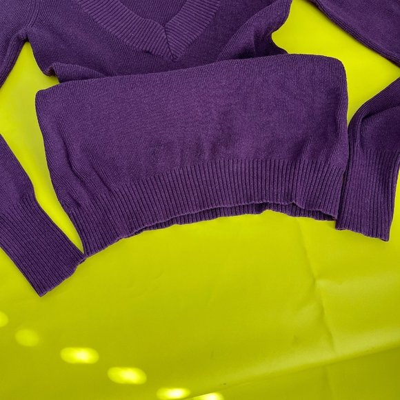 Express V-neck Knit Sweater, Eggplant Purple, Size S - Picture 6 of 8